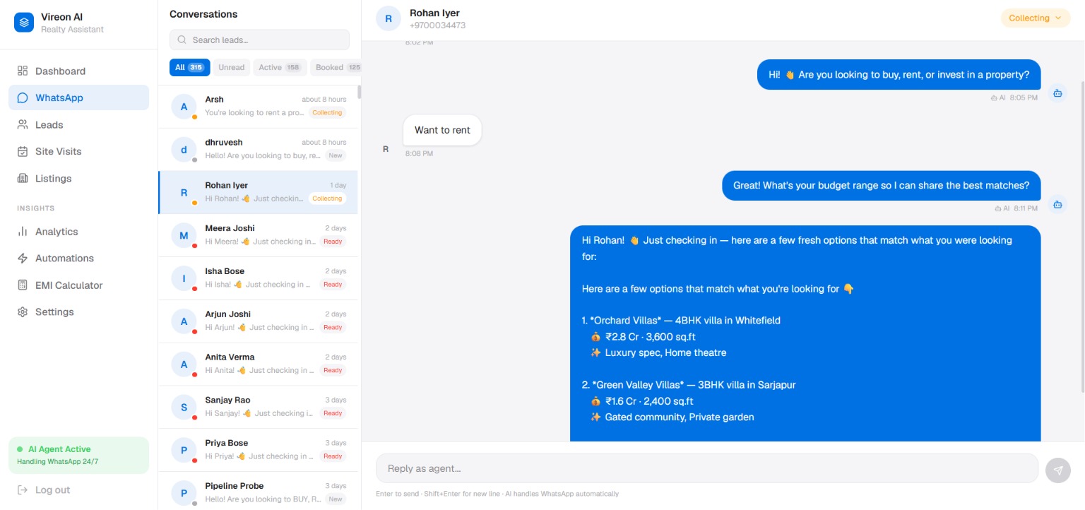 Aniromix dashboard — WhatsApp conversations view